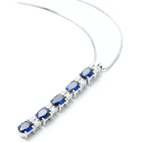 Girocollo Zaffiro blu e Diamanti 5...